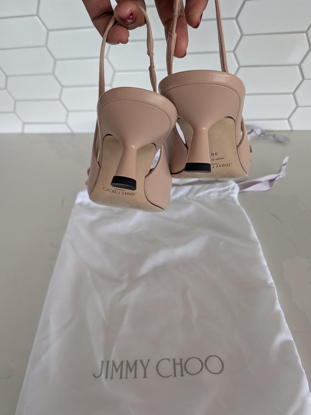 Jimmy Choo Women's Nude Slingback Flower Pointed-Toe Pumps - Picture 4 of 9